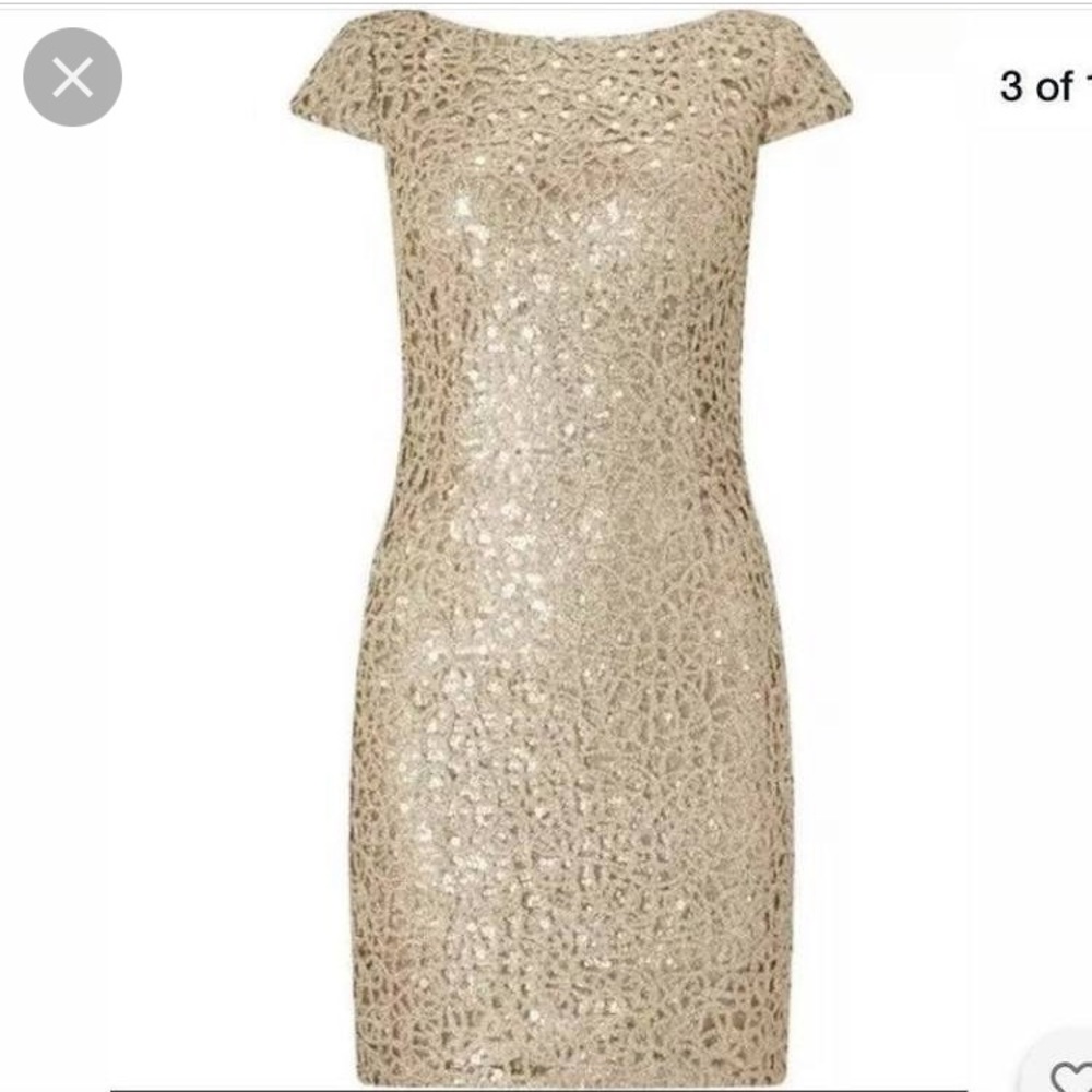 Adrianna Papell gold sheath dress